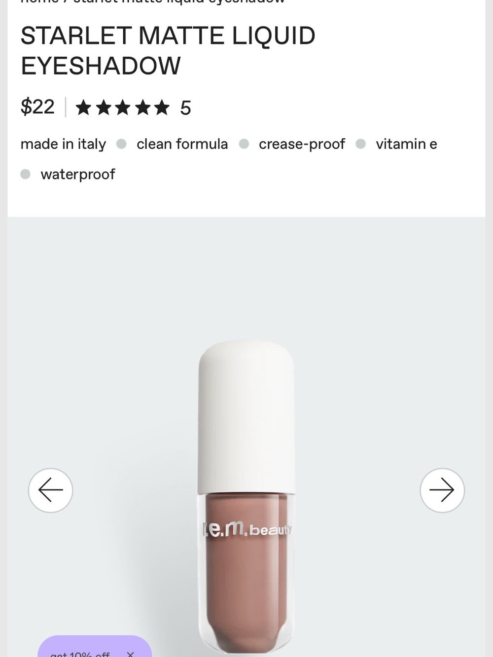 NWOT r.e.m. beauty Ariana Grande Starlet Matte Liquid Eyeshadow “G2G”